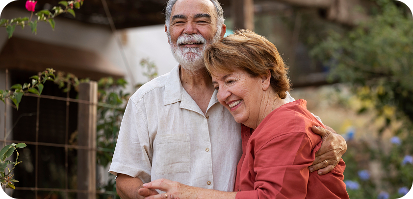 A happy woman and man Hugging each other